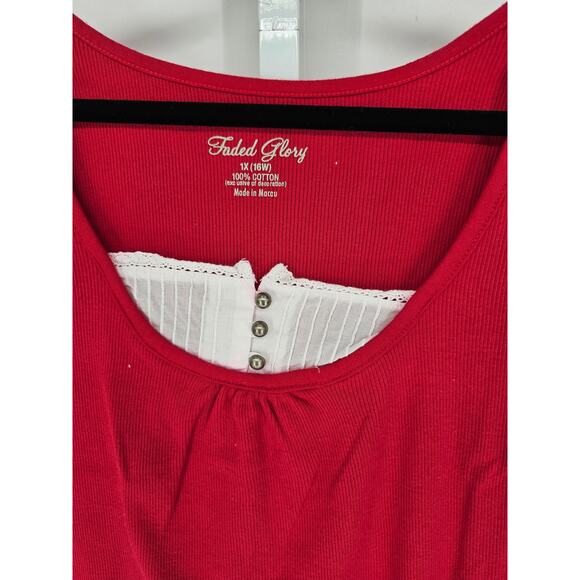 Vintage Y2K Faded Glory Womens Sz 1X Tank Top Red Ribbed Faux Layered - Picture 2 of 3